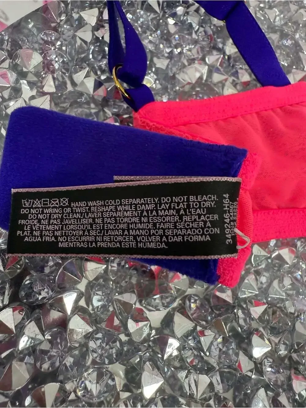 Victoria's Secret Neon Pink Lace Underwire Bra with purple Straps